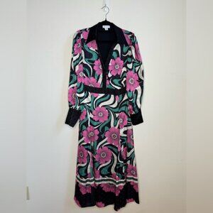 Warehouse Satin Floral Long Sleeve Maxi Dress Size 6